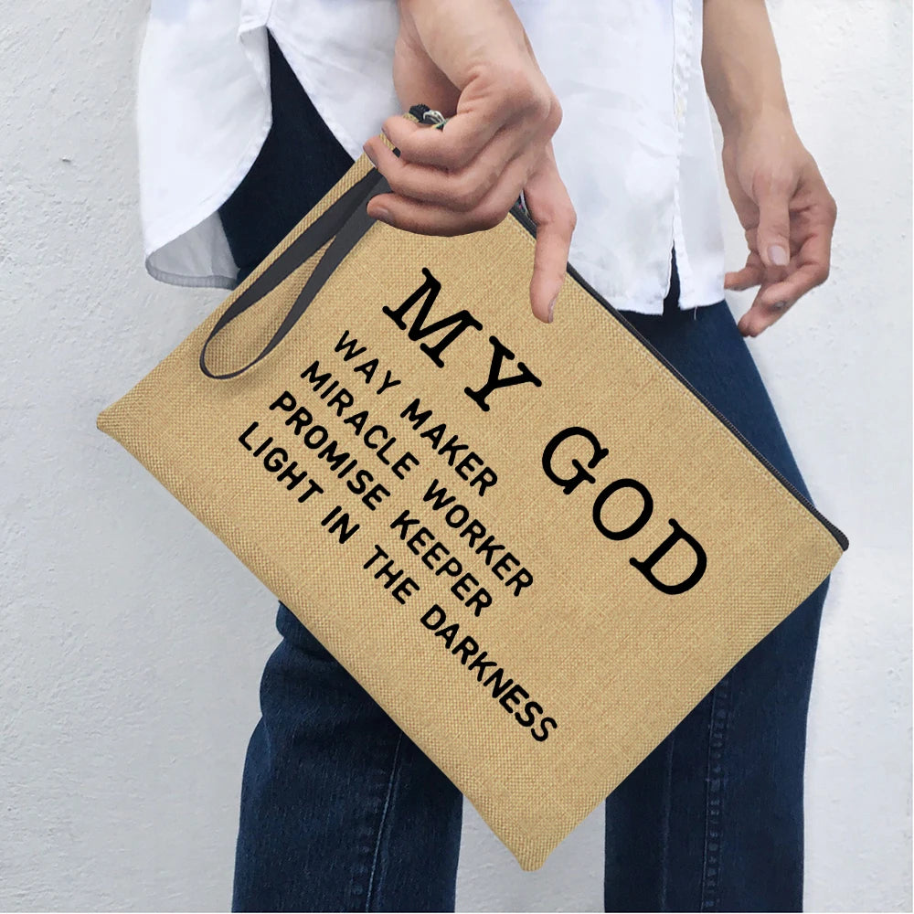 Jesus Is My God King Everything Women Zipper Cosmetic Bags Vintage Harajuku Christian Faith Large Makeup Clutch Handbag Purse