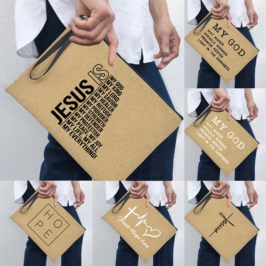 Jesus Is My God King Everything Women Zipper Cosmetic Bags Vintage Harajuku Christian Faith Large Makeup Clutch Handbag Purse