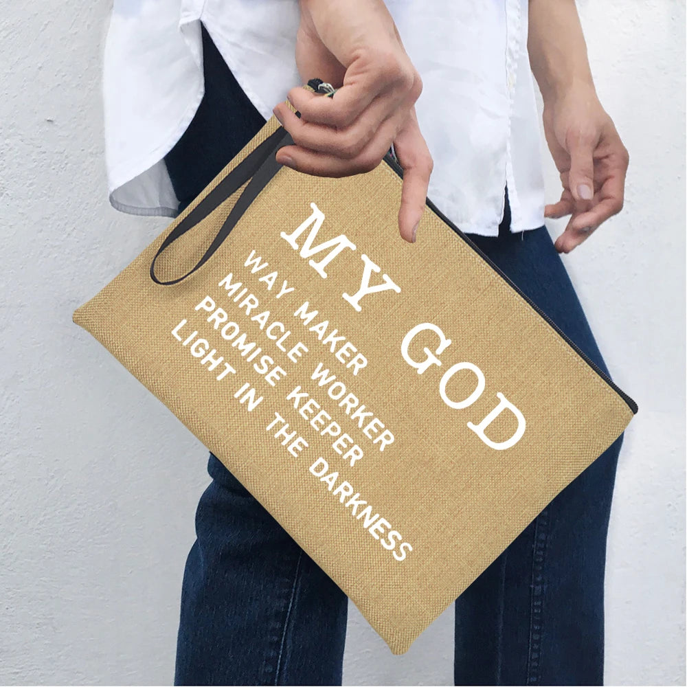 Jesus Is My God King Everything Women Zipper Cosmetic Bags Vintage Harajuku Christian Faith Large Makeup Clutch Handbag Purse