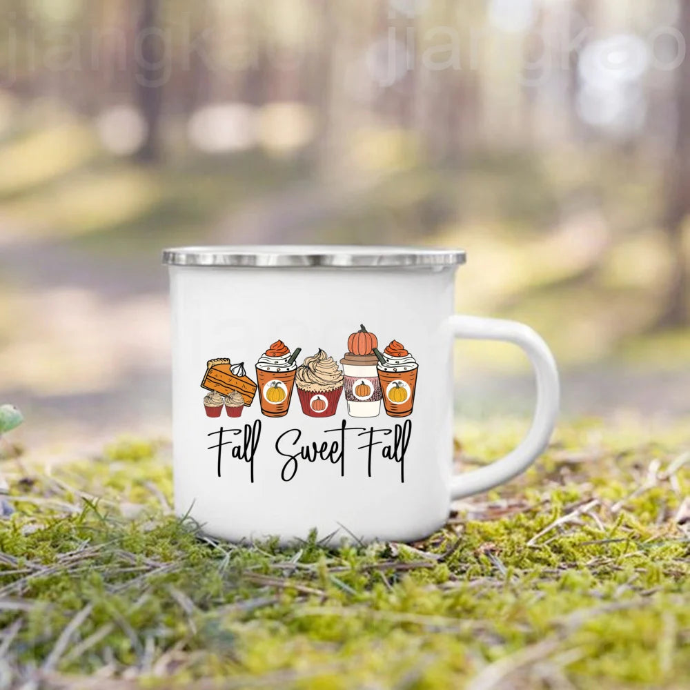 Pumpkin Spice Jesus Christ Print Enamel Mug Thanksgiving Camping Mug Gift for Family  Friends Autumn Home Decor Fall Coffee Cup