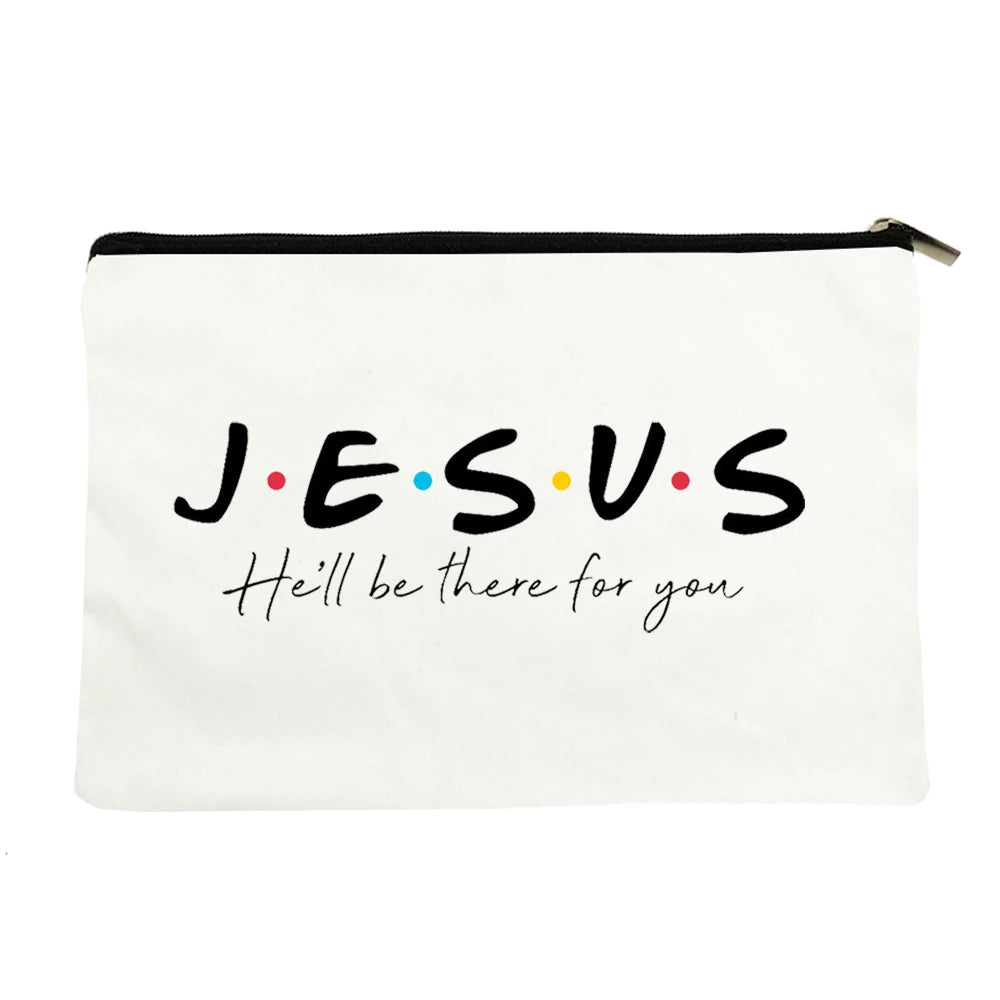 Women Canvas Cosmetic Bag Christian Purse Ladies Holiday Gifts Makeup Organizer Pencil Case