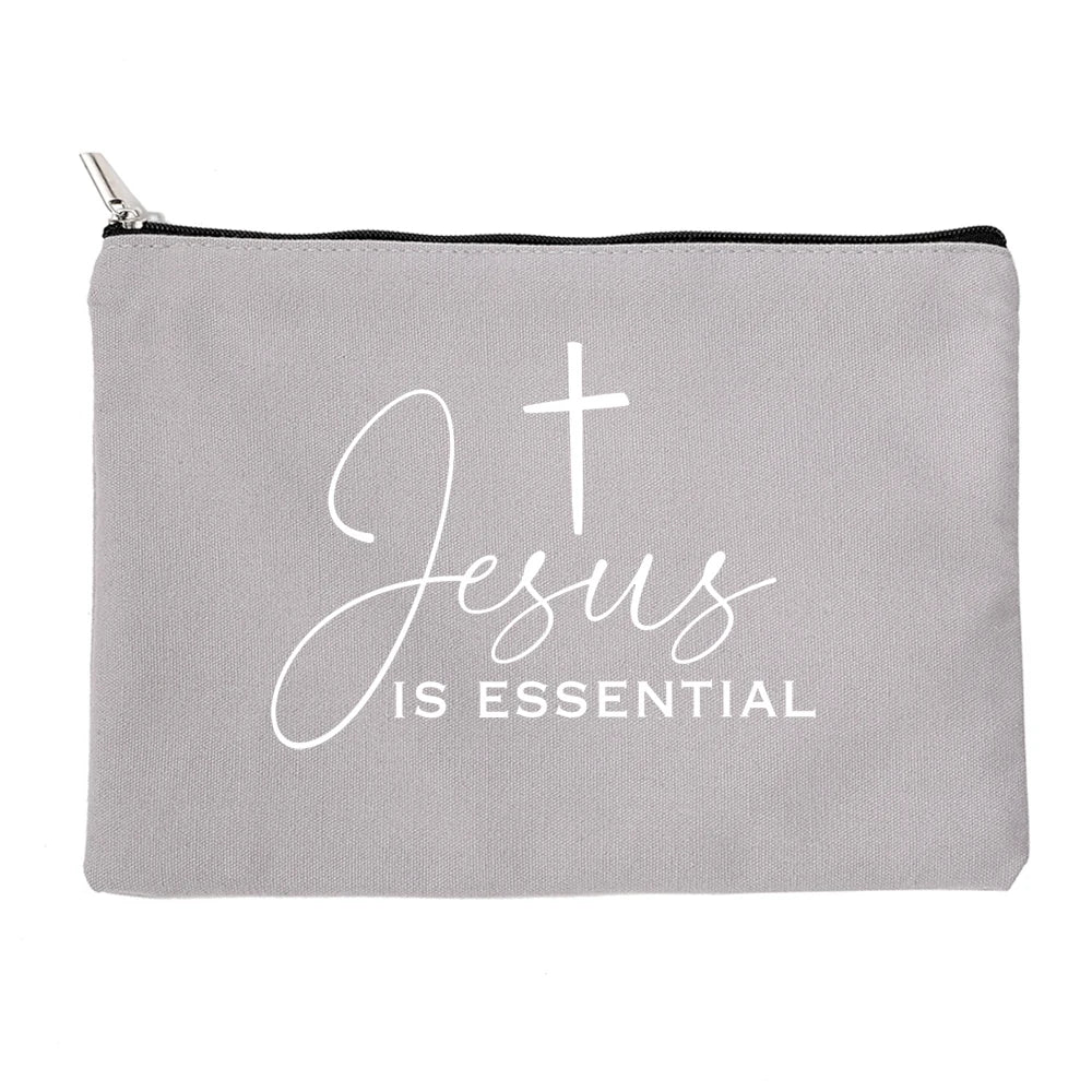 Women Canvas Cosmetic Bag Christian Purse Ladies Holiday Gifts Makeup Organizer Pencil Case