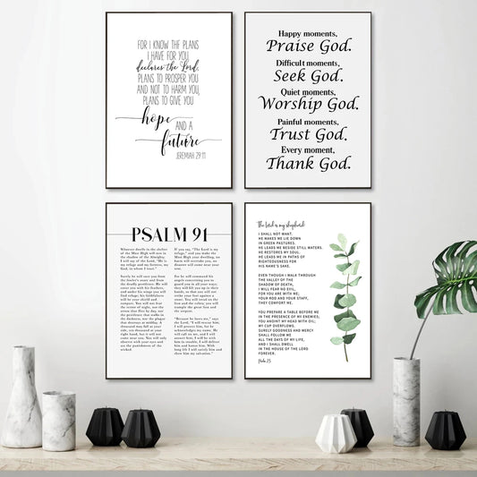 Christian Bible Verse Art Psalm 23 & 91 Bible Verse Poster and Print Canvas Painting Scripture Church Picture Home Decor Cuadros