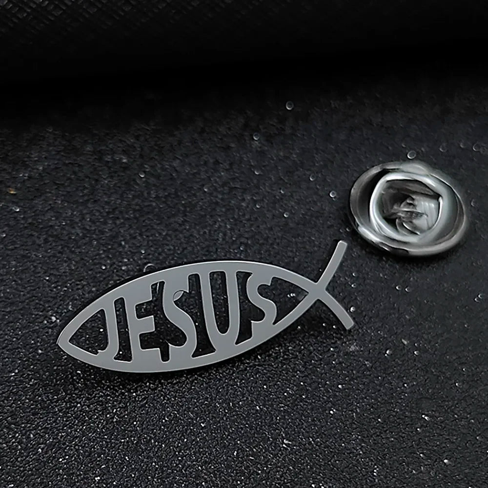 Jesus Fish Pins Lapel Brooch Sweater Shirt Accessories Gifts Silver Color Cartoon Women Kids Jewelry Friends