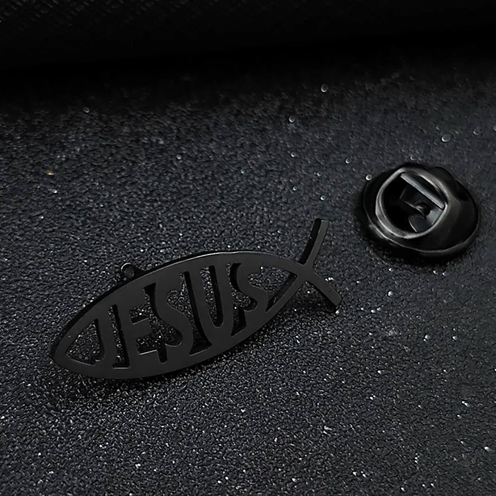 Jesus Fish Pins Lapel Brooch Sweater Shirt Accessories Gifts Silver Color Cartoon Women Kids Jewelry Friends