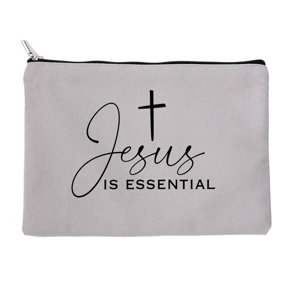 Women Canvas Cosmetic Bag Christian Purse Ladies Holiday Gifts Makeup Organizer Pencil Case