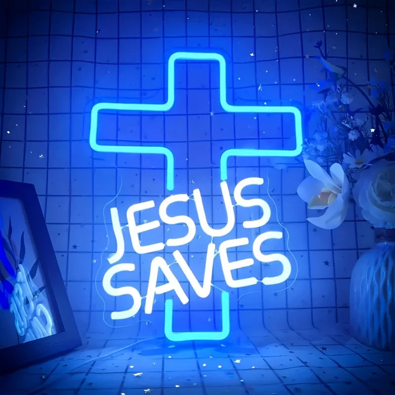 Jesus Cross Neon Sign Light, Led Neon Sign Bedroom Home Decor Neon Sign, Wall Decor