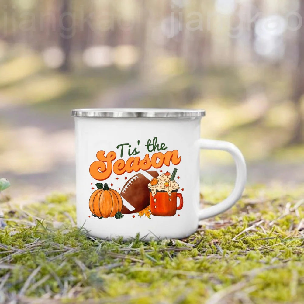 Pumpkin Spice Jesus Christ Print Enamel Mug Thanksgiving Camping Mug Gift for Family  Friends Autumn Home Decor Fall Coffee Cup