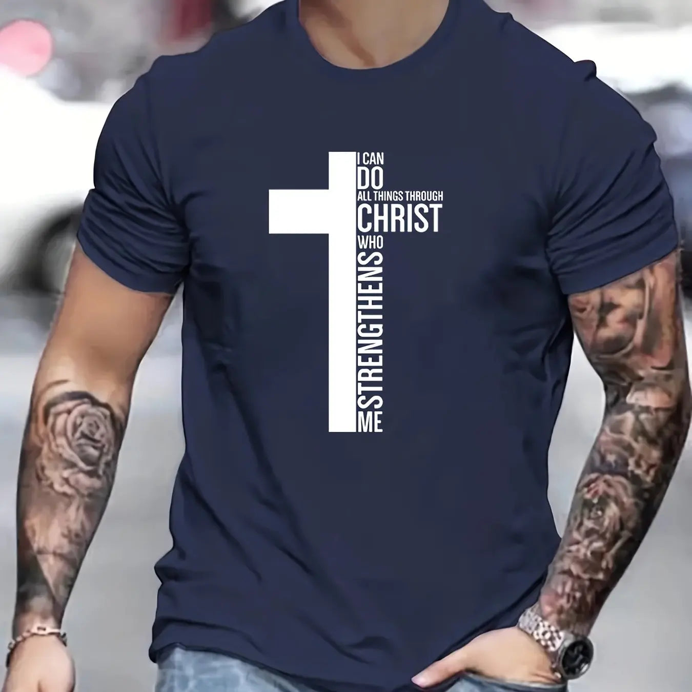 Men's 100% Cotton T-Shirt, Graphic Cross Print, Tall, Oversized, Casual, Round Neck, Short Sleeve