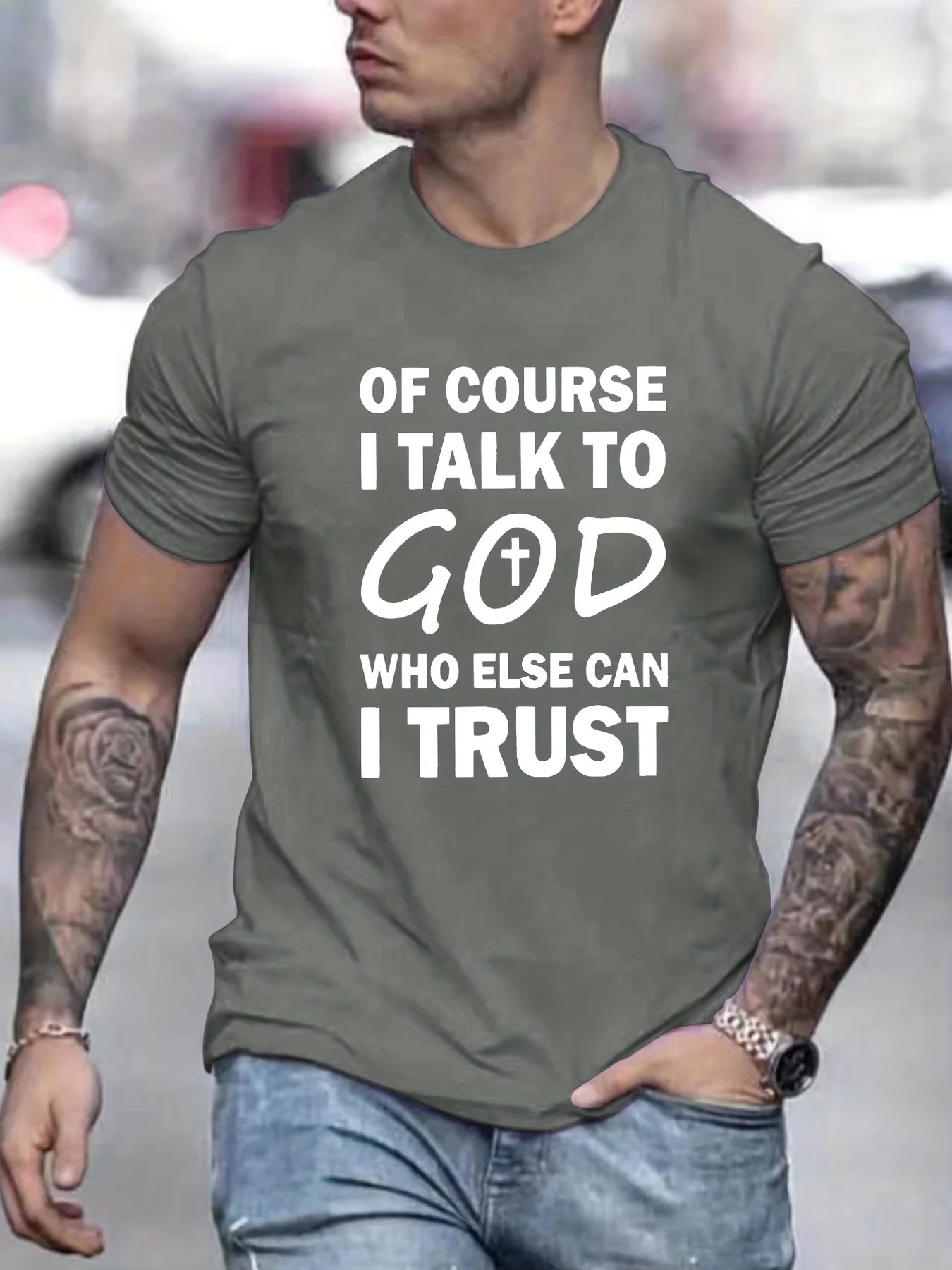 Talk To God Jesus T Shirt  Print Tees for Men100% Cotton Casual Short Sleeve  for Summer Spring Fall Oversized Tops As Gifts