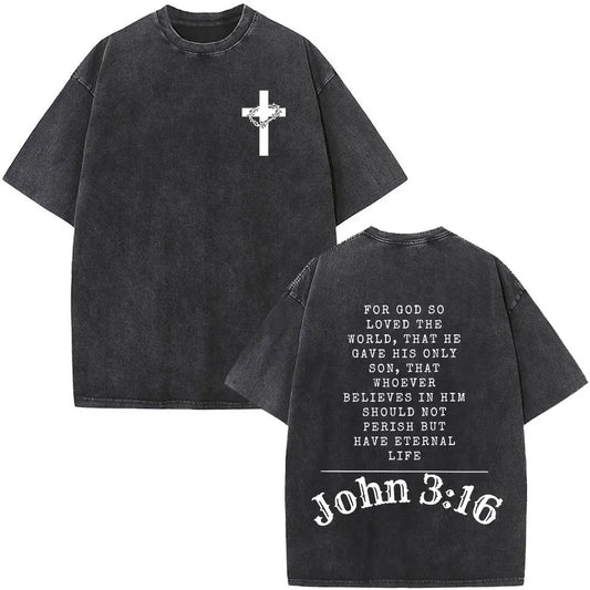 Christian Jesus Bible Verse Washed T-shirts Men's Women Fashion Vintage Oversized T Shirts Cotton Short Sleeve T-shirt