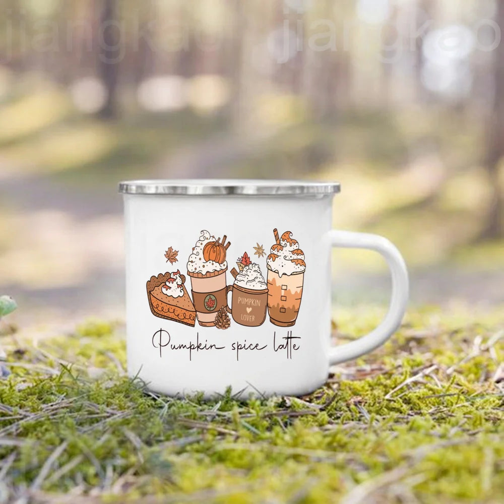 Pumpkin Spice Jesus Christ Print Enamel Mug Thanksgiving Camping Mug Gift for Family  Friends Autumn Home Decor Fall Coffee Cup