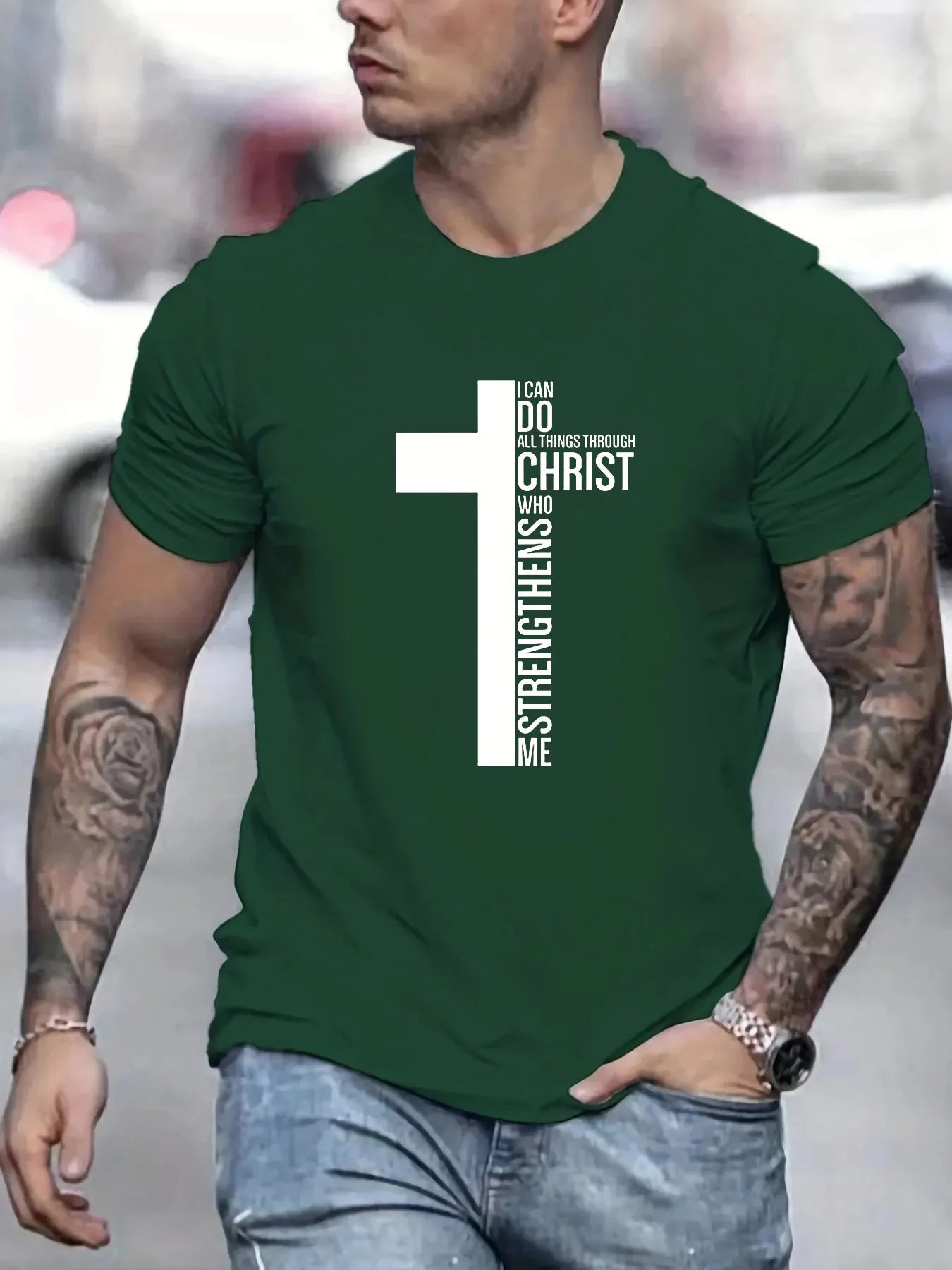 Men's 100% Cotton T-Shirt, Graphic Cross Print, Tall, Oversized, Casual, Round Neck, Short Sleeve