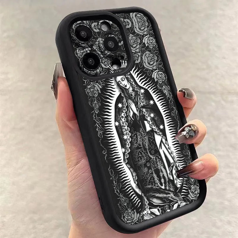 Jesus Cross Embroidery Pattern Phone Case For iPhone 16 Pro Max 15 14 13 12 11 XS X XR 16 Plus SE 2022 Shockproof Soft Cover