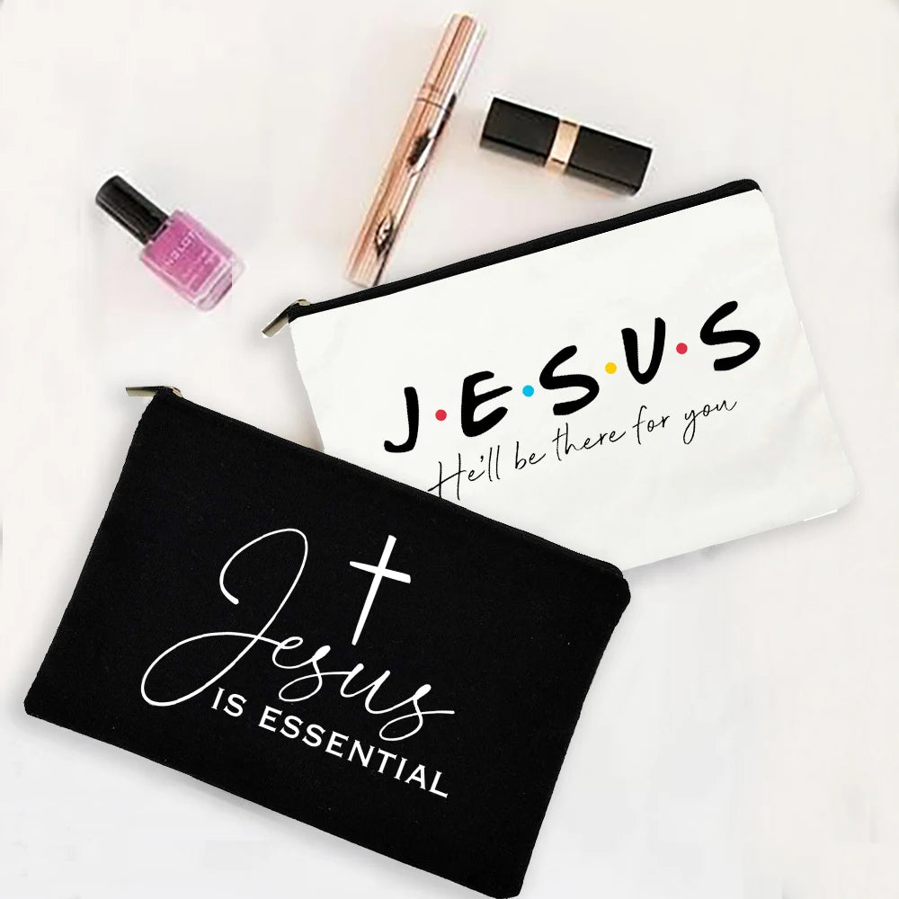 Women Canvas Cosmetic Bag Christian Purse Ladies Holiday Gifts Makeup Organizer Pencil Case