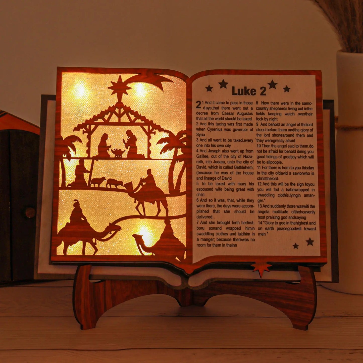 The Holy Bible Luminous Scripture Craft Bedroom Decoration Creative Nativity Home Table Decorations Wooden Christmas Decorations