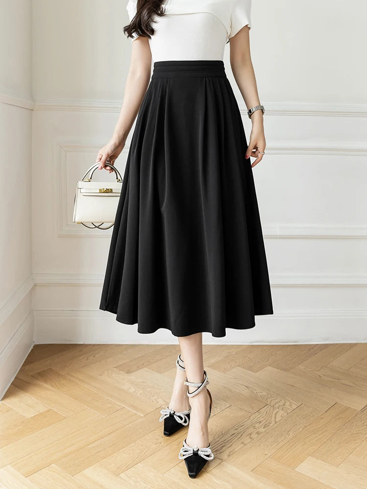 High Waist Coffee Casual Midi Skirt For Women Elegant Fashion Loose Formal OL Wear Long Skirts Lady