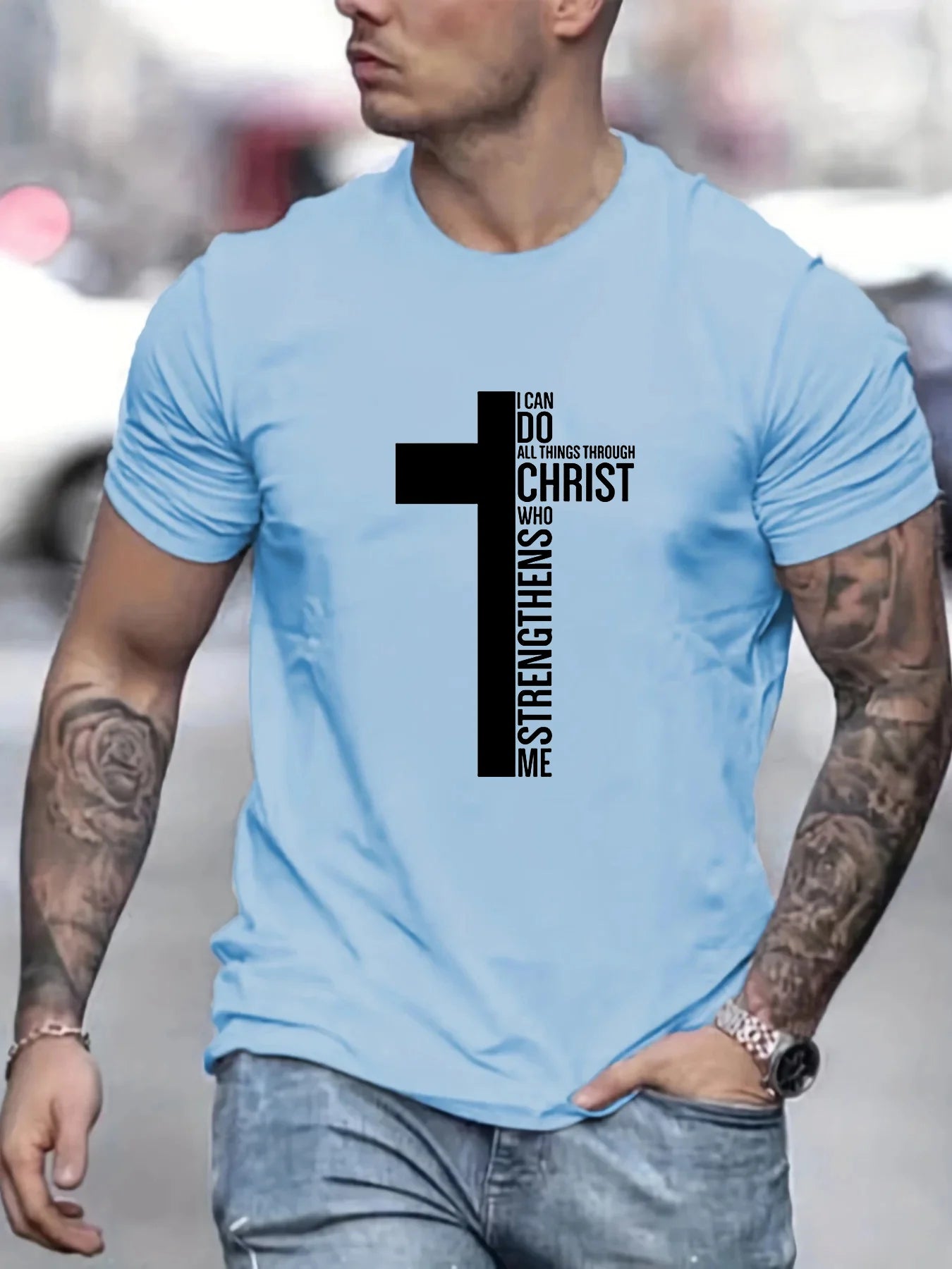 Men's 100% Cotton T-Shirt, Graphic Cross Print, Tall, Oversized, Casual, Round Neck, Short Sleeve