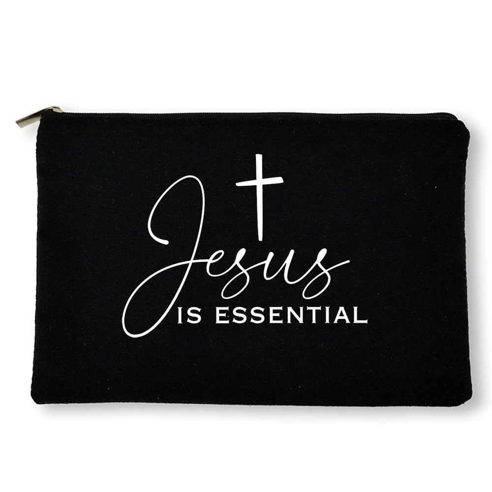 Women Canvas Cosmetic Bag Christian Purse Ladies Holiday Gifts Makeup Organizer Pencil Case