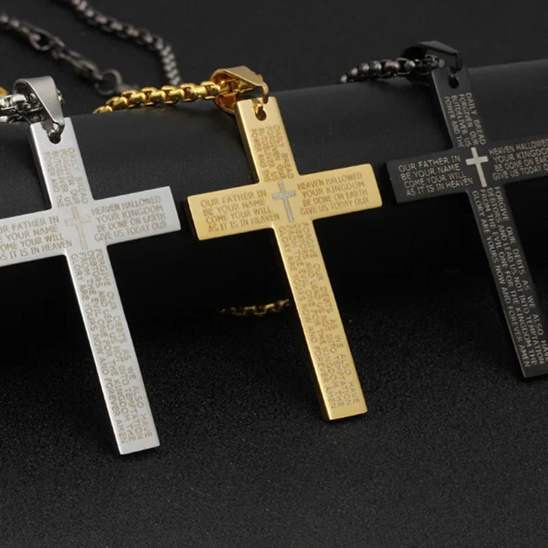 Stainless Steel Pendant Cross Chain Necklace for Men Religious Jewelry Accessories