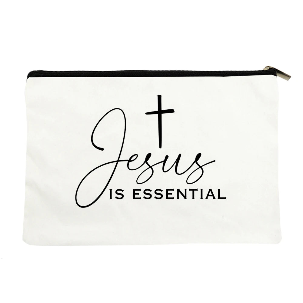 Women Canvas Cosmetic Bag Christian Purse Ladies Holiday Gifts Makeup Organizer Pencil Case