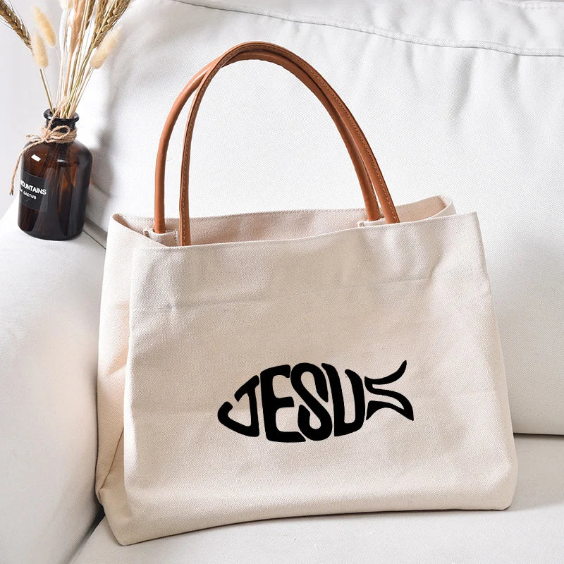 Jesus is Essential Print Canvas Tote Bag Gift for Christian Church Bag Women Lady Beach Bag Shopping Bag Shopper Travel Bag