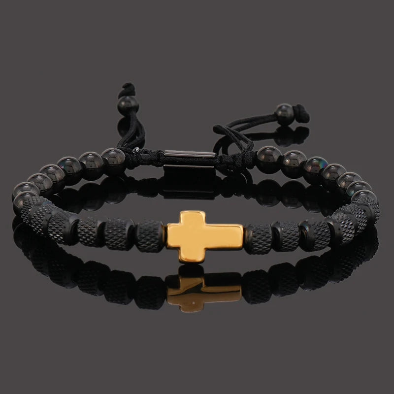 Luxury Stainless Steel Cross Charms Man Bracelet For Women Titanium Steel Beaded Jewelry Gift