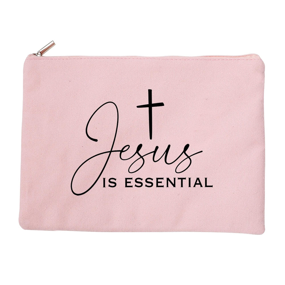 Women Canvas Cosmetic Bag Christian Purse Ladies Holiday Gifts Makeup Organizer Pencil Case