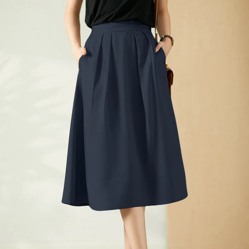 ZANZEA Elegant Office Church Skirt Women High Waist Solid Midi Dresses Party Sundress Robe Femme Elegante.