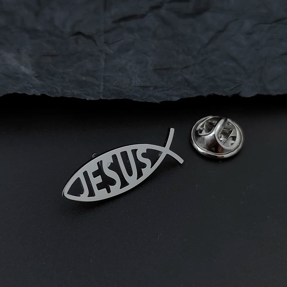 Jesus Fish Pins Lapel Brooch Sweater Shirt Accessories Gifts Silver Color Cartoon Women Kids Jewelry Friends