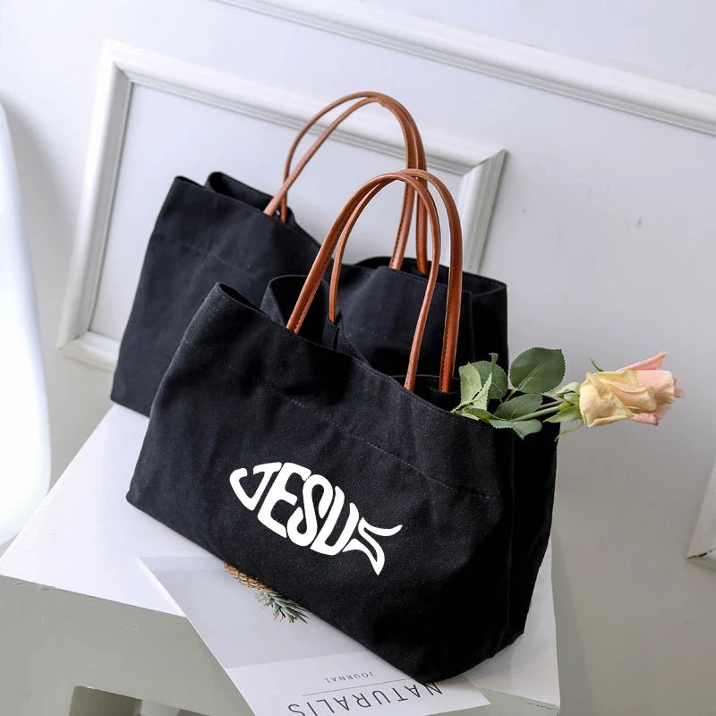 Jesus is Essential Print Canvas Tote Bag Gift for Christian Church Bag Women Lady Beach Bag Shopping Bag Shopper Travel Bag