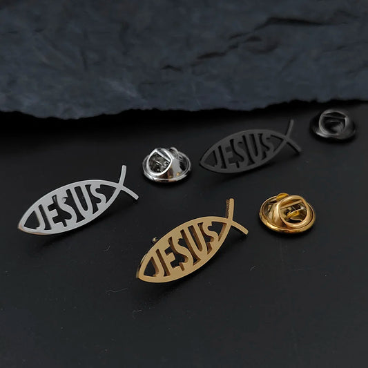 Jesus Fish Pins Lapel Brooch Sweater Shirt Accessories Gifts Silver Color Cartoon Women Kids Jewelry Friends