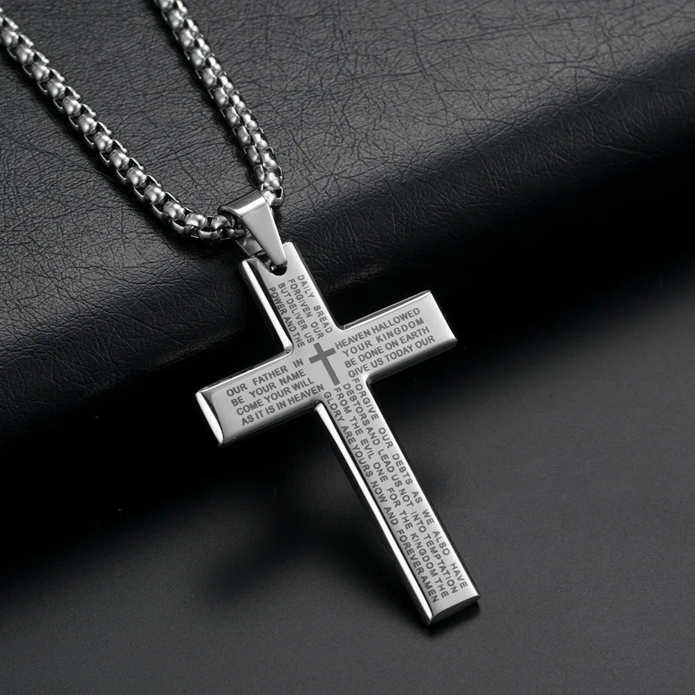 Stainless Steel Pendant Cross Chain Necklace for Men Religious Jewelry Accessories