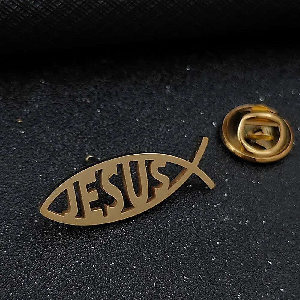 Jesus Fish Pins Lapel Brooch Sweater Shirt Accessories Gifts Silver Color Cartoon Women Kids Jewelry Friends