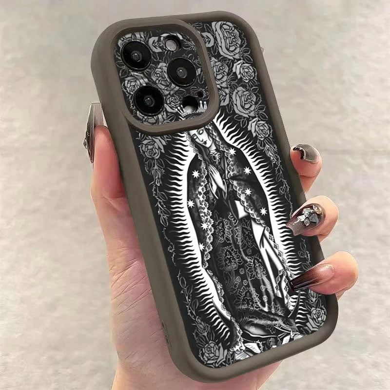 Jesus Cross Embroidery Pattern Phone Case For iPhone 16 Pro Max 15 14 13 12 11 XS X XR 16 Plus SE 2022 Shockproof Soft Cover