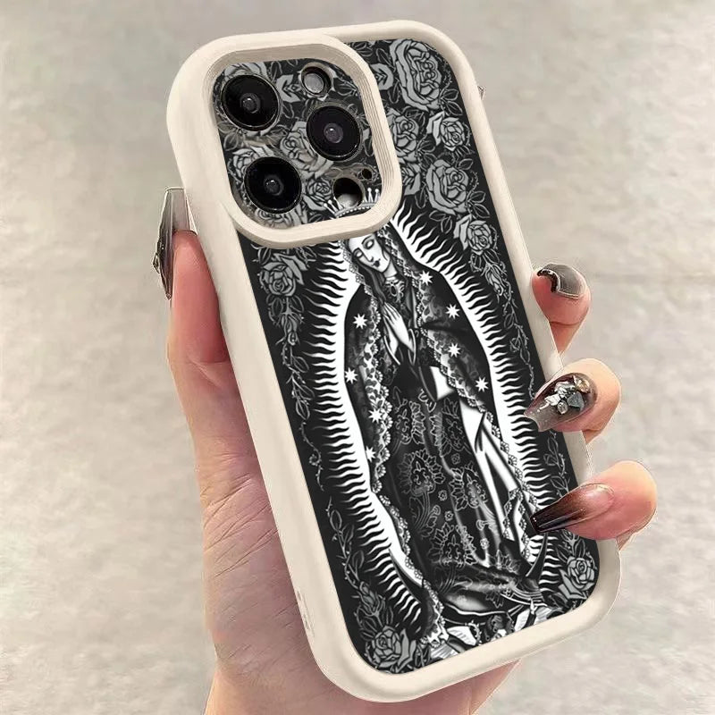 Jesus Cross Embroidery Pattern Phone Case For iPhone 16 Pro Max 15 14 13 12 11 XS X XR 16 Plus SE 2022 Shockproof Soft Cover