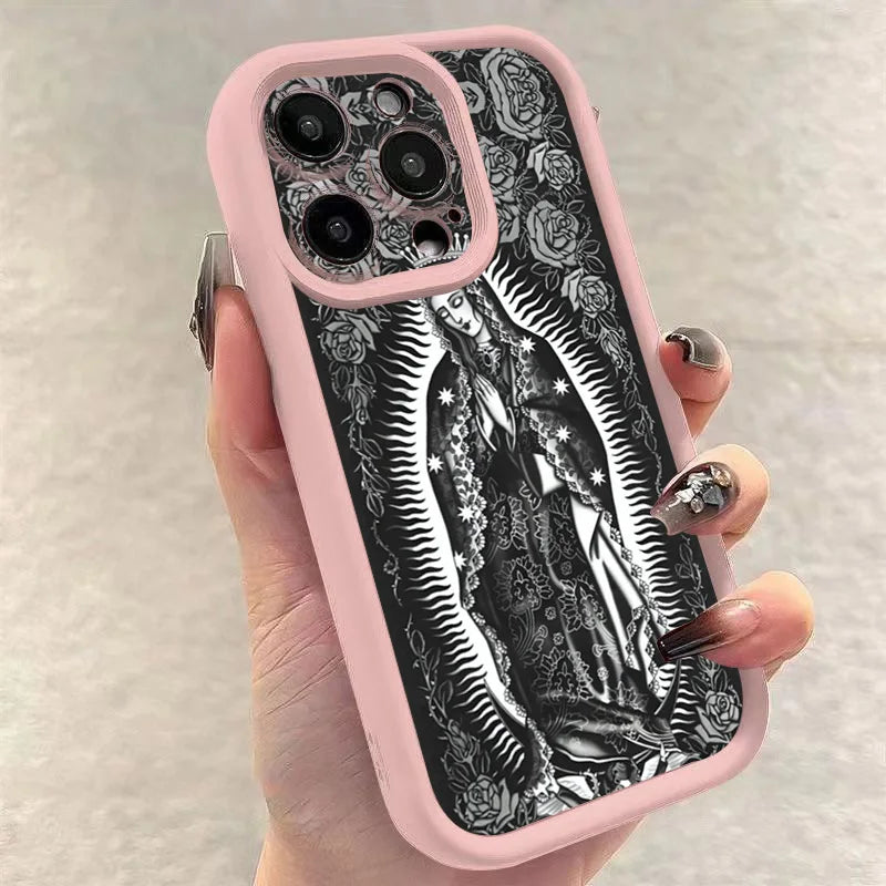 Jesus Cross Embroidery Pattern Phone Case For iPhone 16 Pro Max 15 14 13 12 11 XS X XR 16 Plus SE 2022 Shockproof Soft Cover