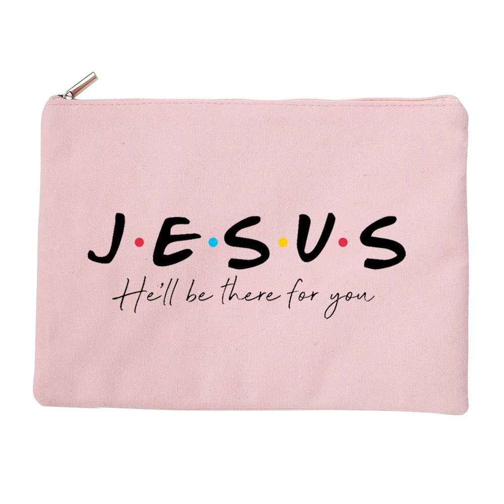 Women Canvas Cosmetic Bag Christian Purse Ladies Holiday Gifts Makeup Organizer Pencil Case