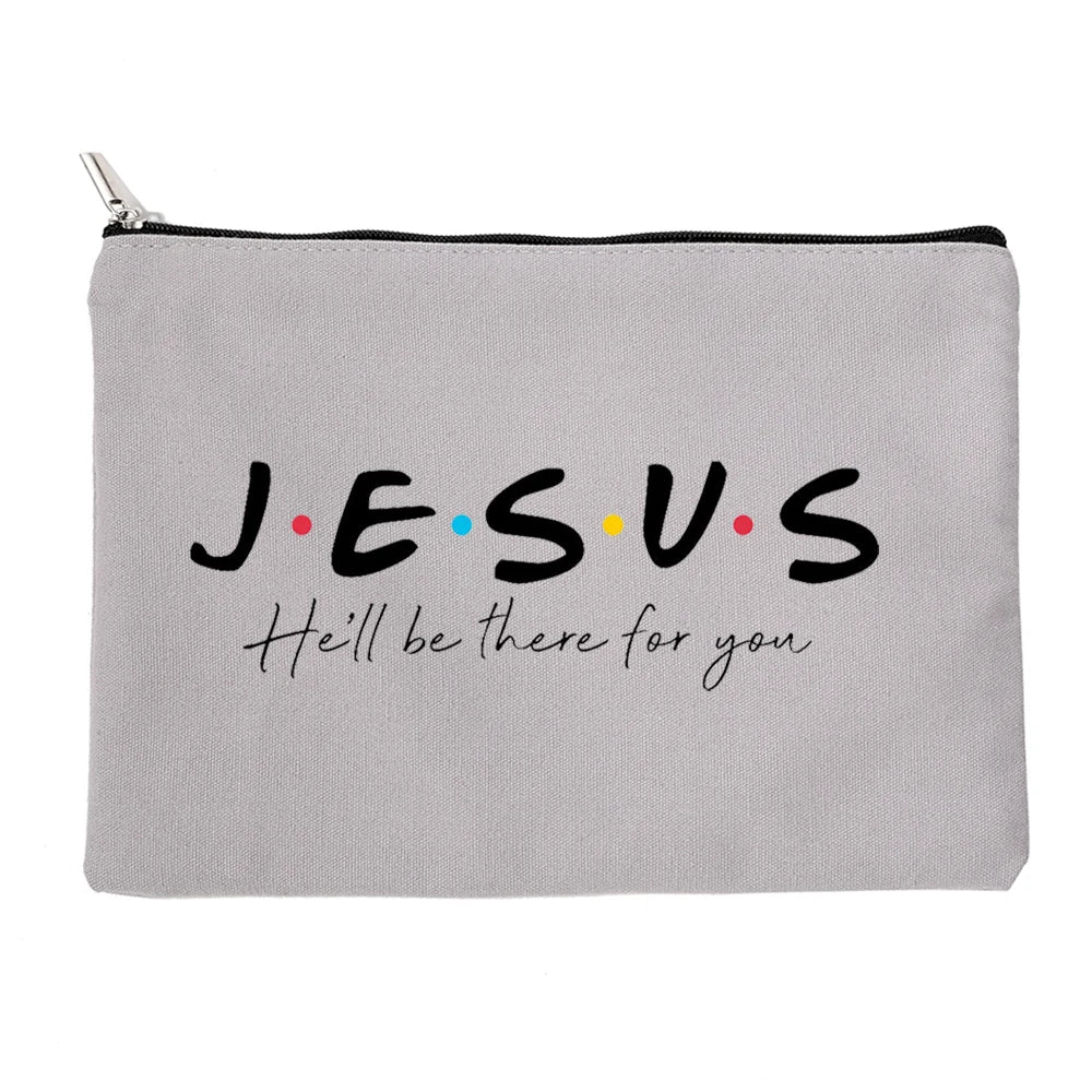 Women Canvas Cosmetic Bag Christian Purse Ladies Holiday Gifts Makeup Organizer Pencil Case