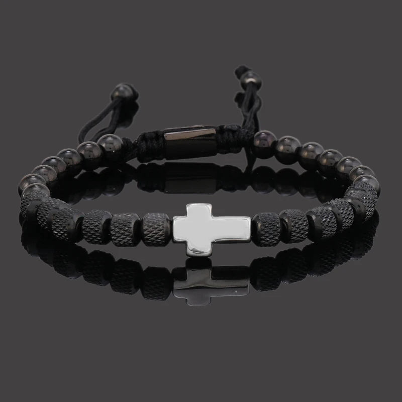 Luxury Stainless Steel Cross Charms Man Bracelet For Women Titanium Steel Beaded Jewelry Gift