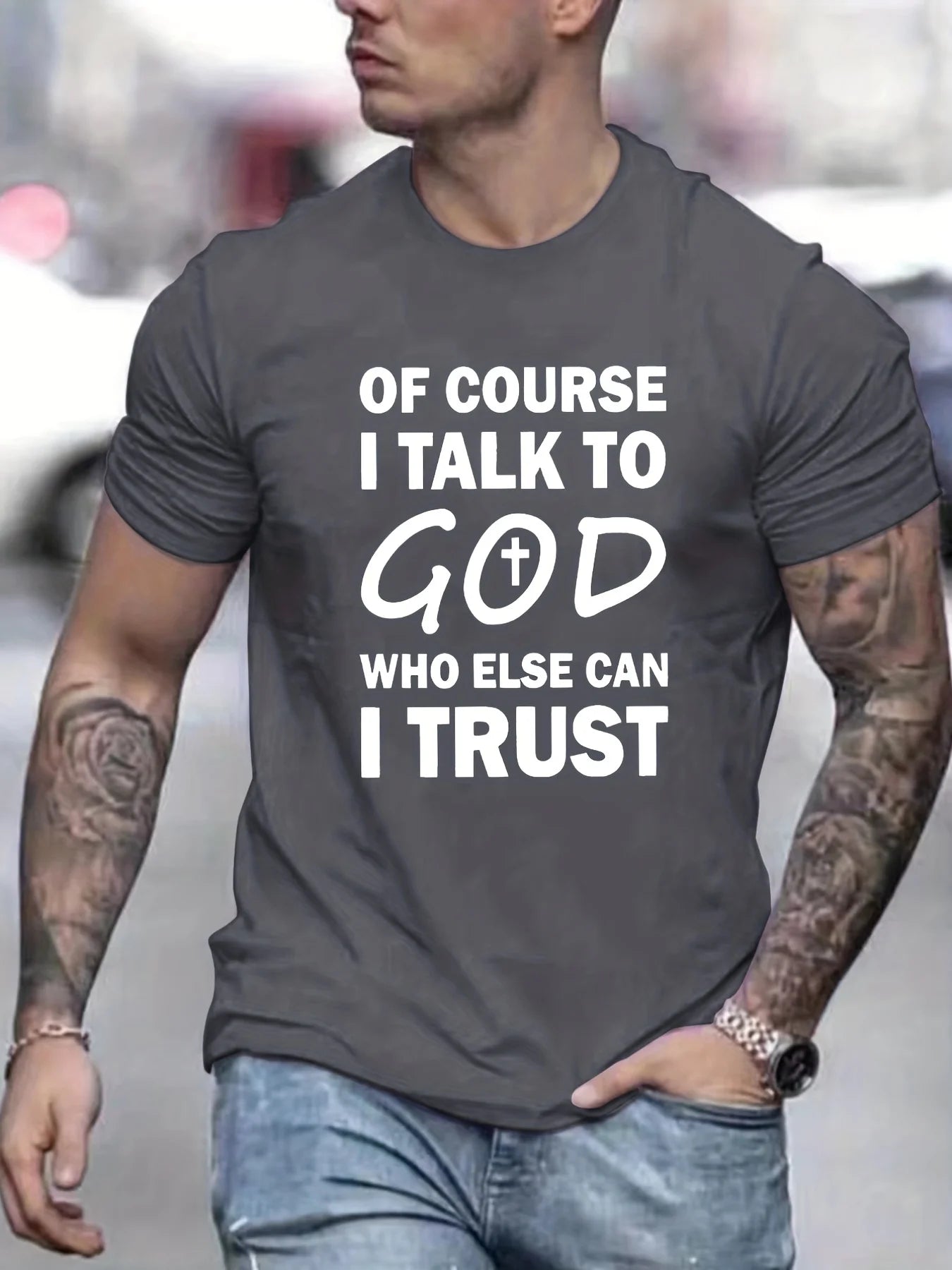 Talk To God Jesus T Shirt  Print Tees for Men100% Cotton Casual Short Sleeve  for Summer Spring Fall Oversized Tops As Gifts