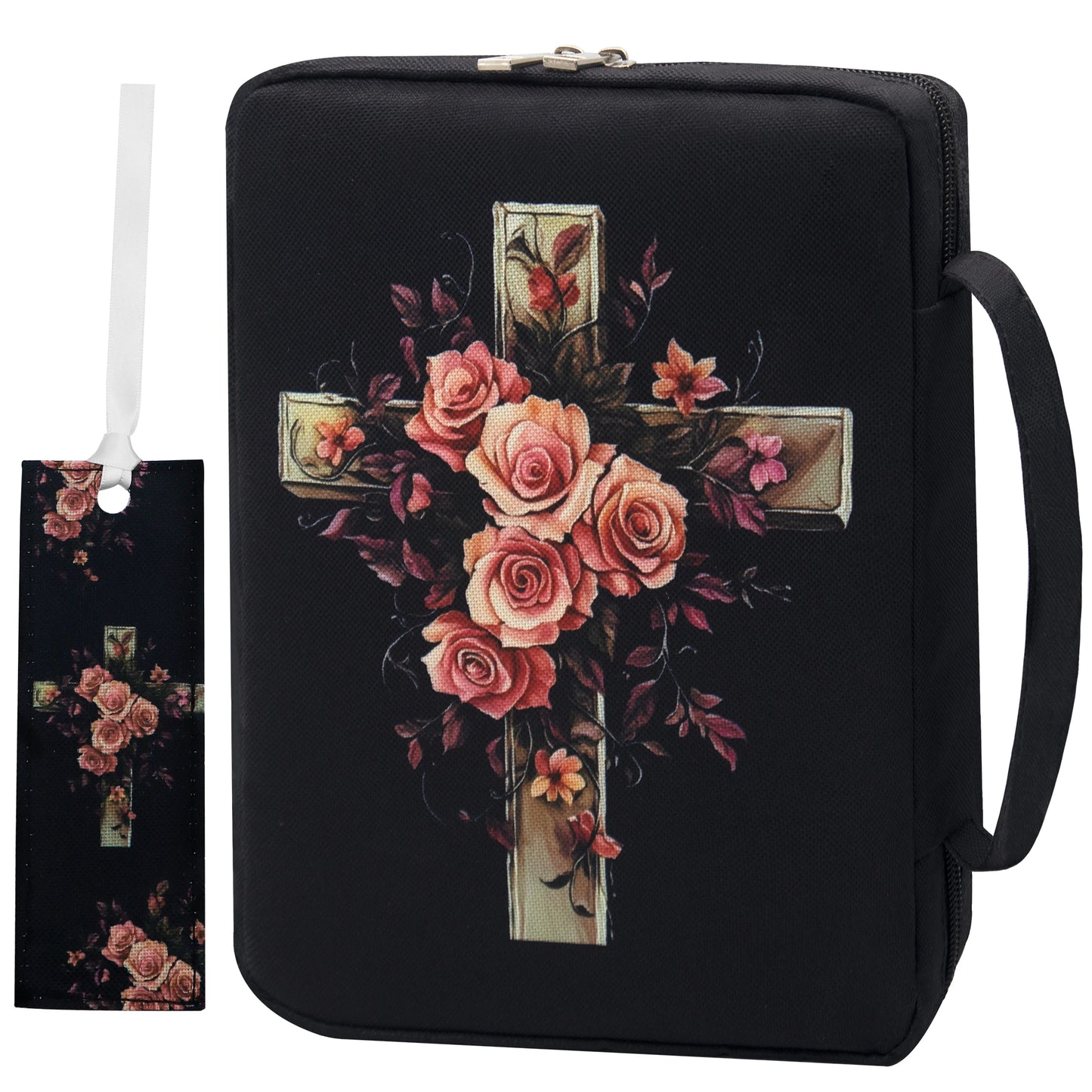 Bible Cover, Floral Bible Case With Handle & Pocket, Bible Book Case Carrying Organizer Bag With Bookmark, For Girls