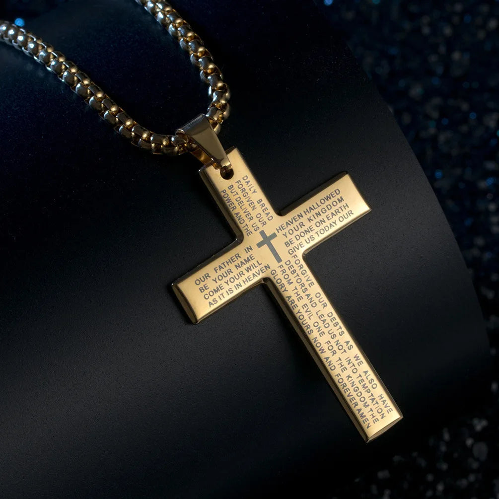 Stainless Steel Pendant Cross Chain Necklace for Men Religious Jewelry Accessories